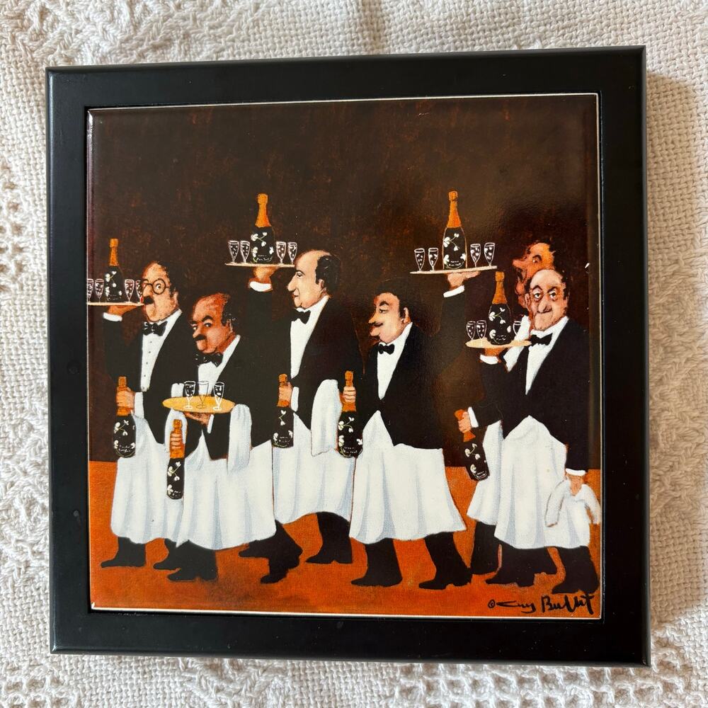 Framed Art Tile “Charge of the Flower Bottle Brigade” by artist Guy Buffet